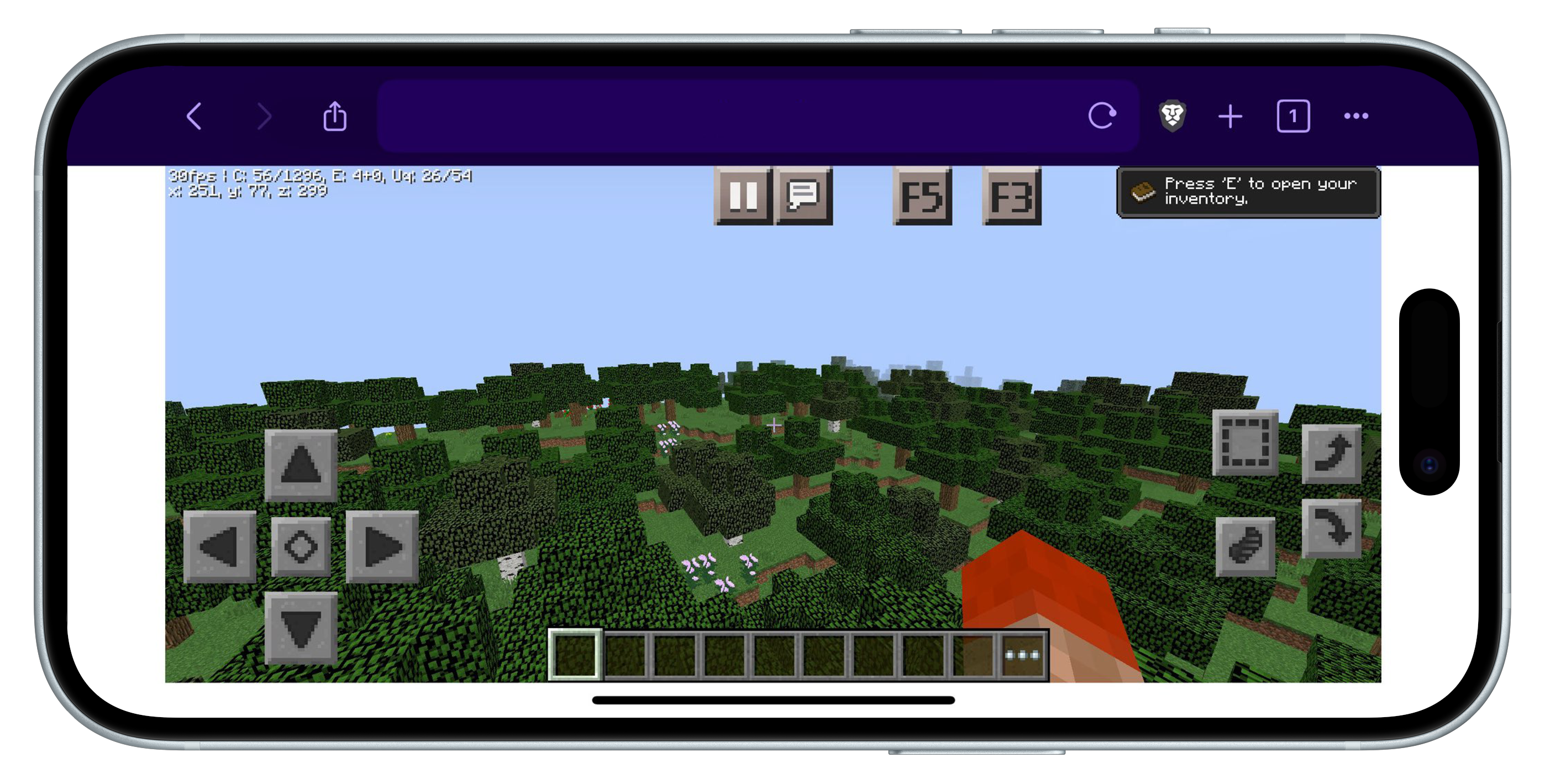 Minecraft running on iPhone in landscape mode